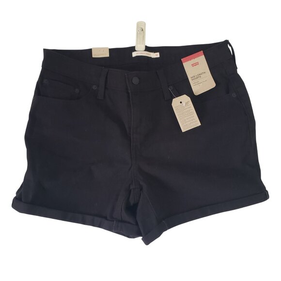 NWT Levis Womens Black Mid Length Shorts Size 32 Mid Rise Slim Casual Preppy - Picture 1 of 6